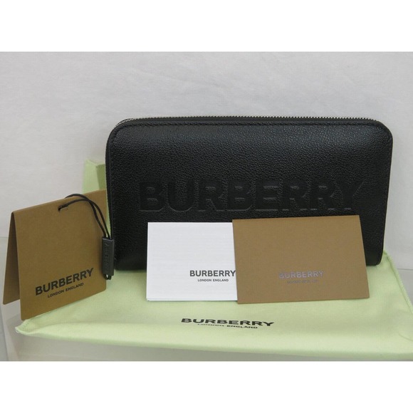 BURBERRY ELMORE BLACK LOGO EMBOSSED LEATHER ZIP AROUND CLUTCH CONTINENTAL WALLET - Picture 8 of 15